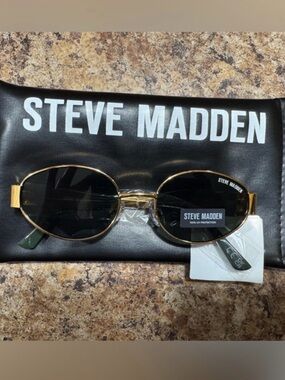 Steve Madden Gold Frame Black Lens Oval Sunglasses